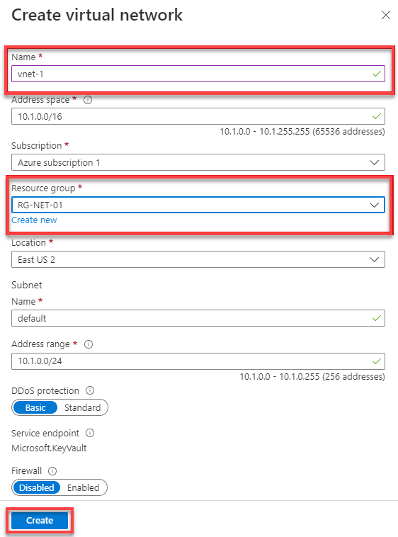 Creating the new virtual network