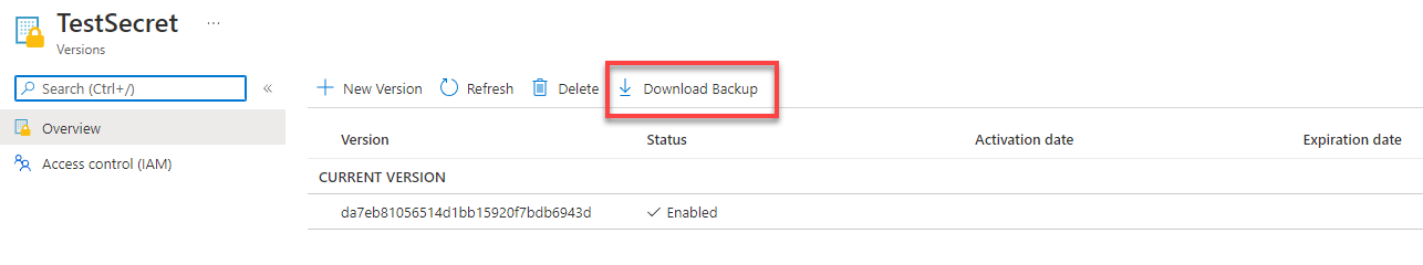 Downloading a backup of the secret
