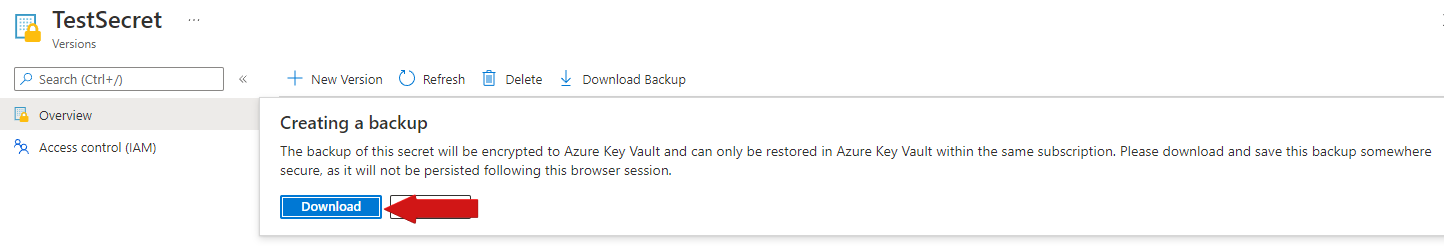 Confirming the secret backup download