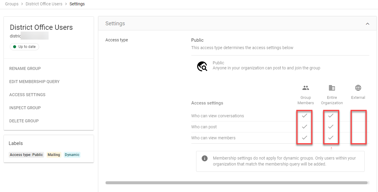 Modifying Group Access Settings