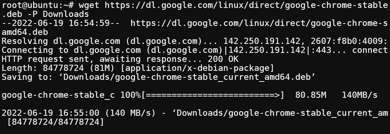 Downloading a sample deb package (Chrome deb package)