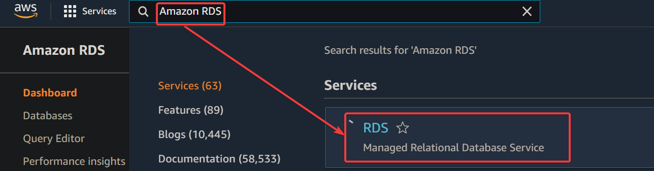 Opening the Amazon RDS Dashboard