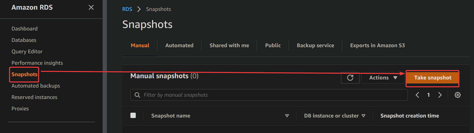 How to Create a AWS RDS Snapshot