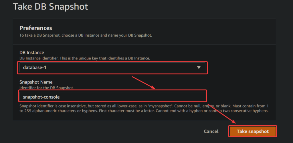 How to Create a AWS RDS Snapshot