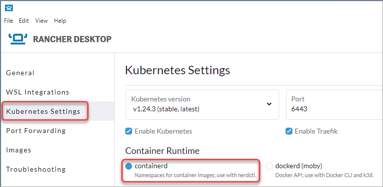Selecting the containerd container runtime