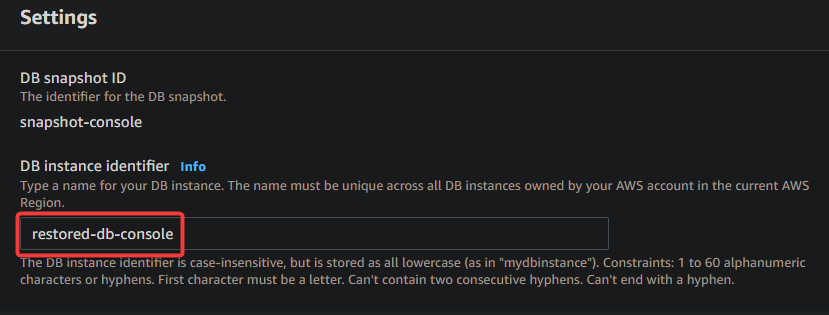 Setting DB instance identifier