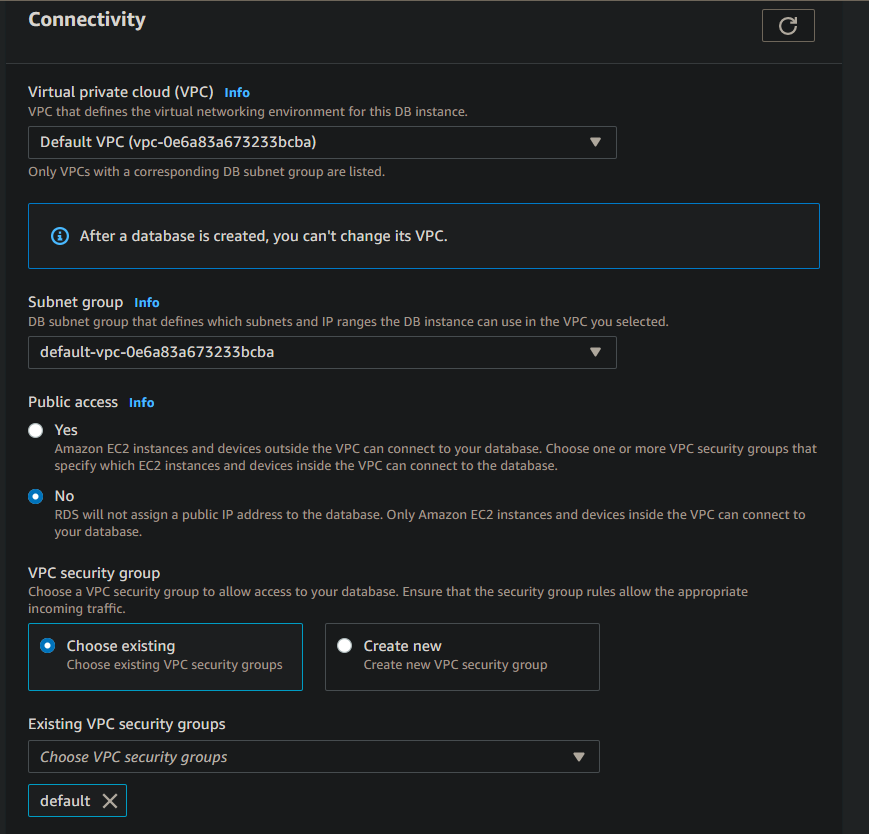 Leaving the default connectivity settings