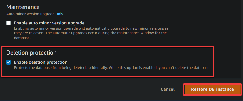 Restoring DB instance