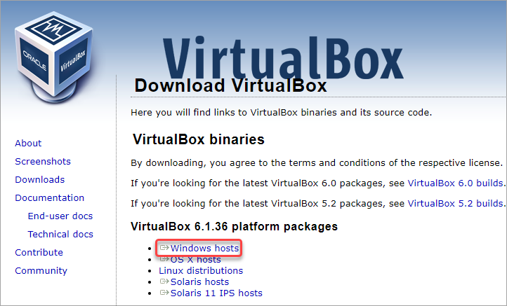 Download VirtualBox for Windows hosts