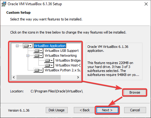 Customize VirtualBox installation