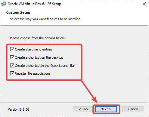 Custom setup options