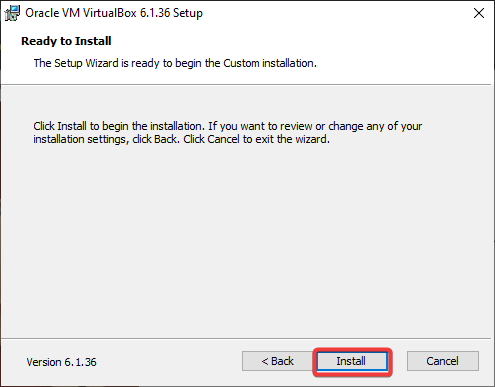 Click to install VirtualBox on Windows 10