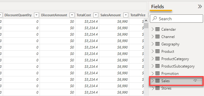 Selecting a field to load its data