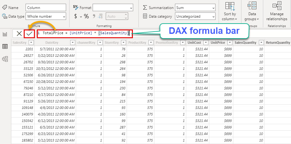 Changing column name and formula