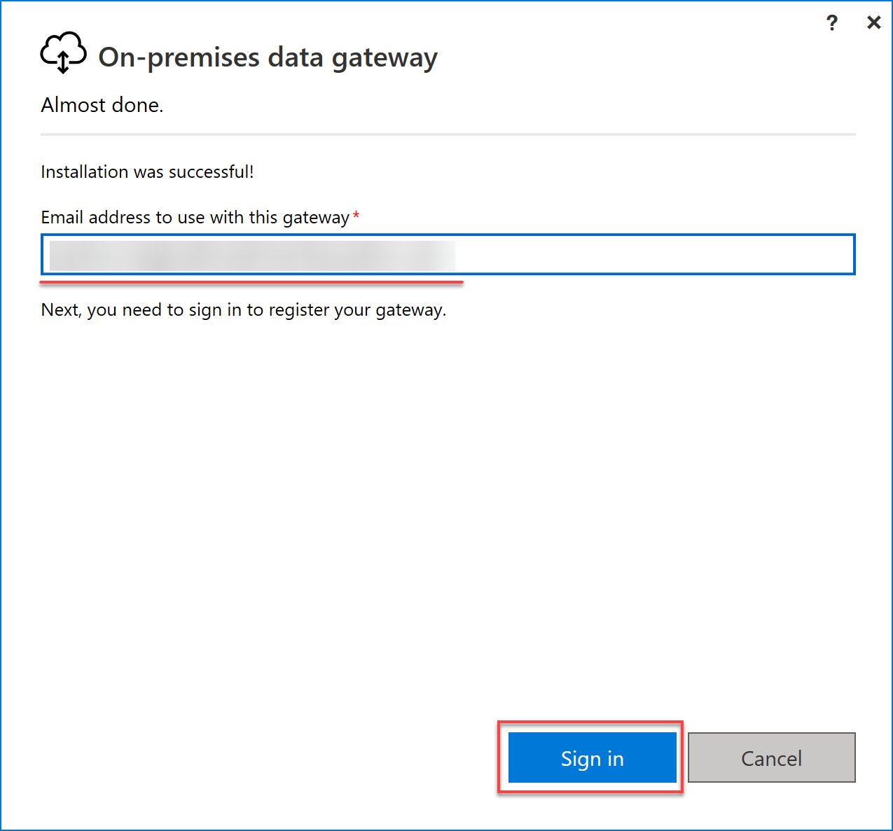 Providing an email address to use with the on-premises data gateway