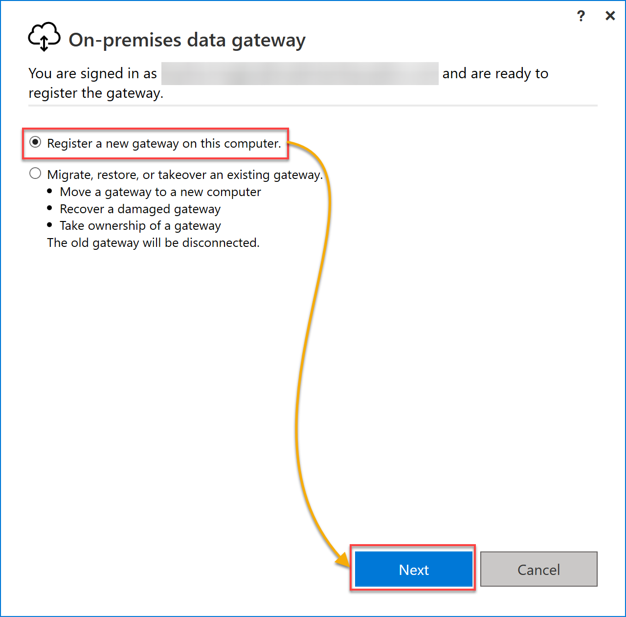 Choosing to register a new gateway