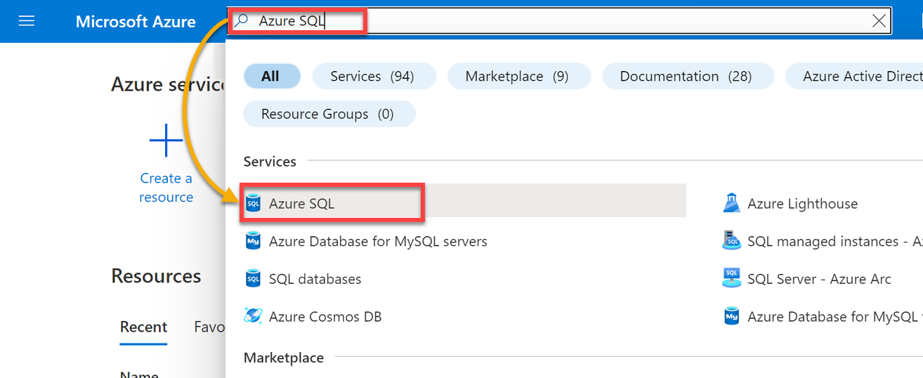 Searching for Azure SQL