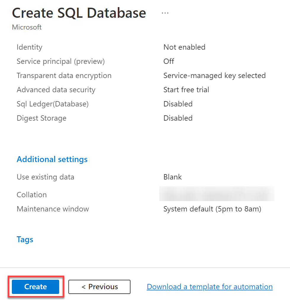 Confirming SQL database details
