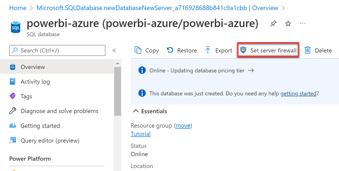 Accessing firewall on SQL database