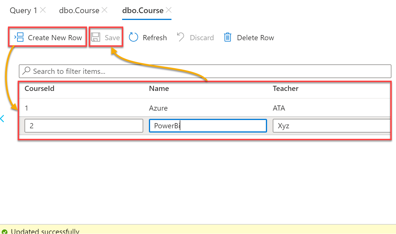 Adding data to the dbo.Course table