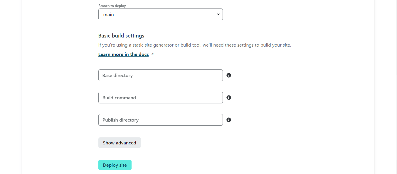 Configuring basic build settings for the site