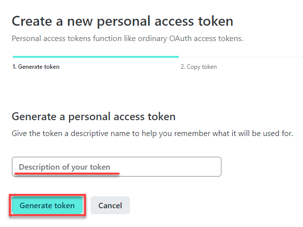 Generating a new personal access token
