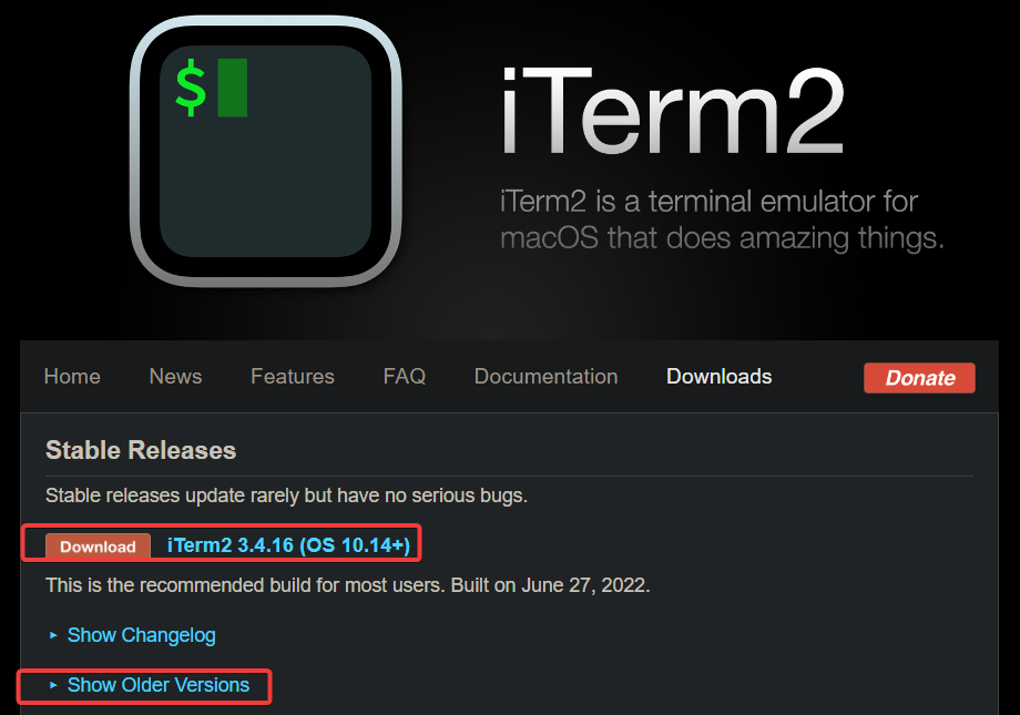 Downloading iTerm’s latest stable release