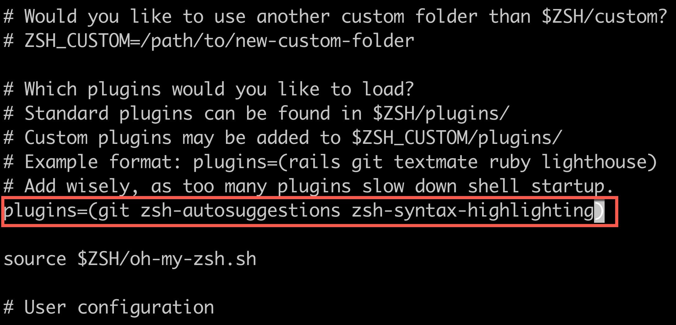 Enabling the zsh-syntax-highlighting plugin