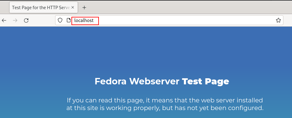 Viewing the default fedora homepage
