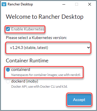 Rancher Desktop initial configuration