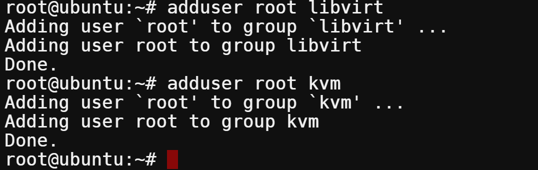 Adding user account to the libvirt and kvm groups