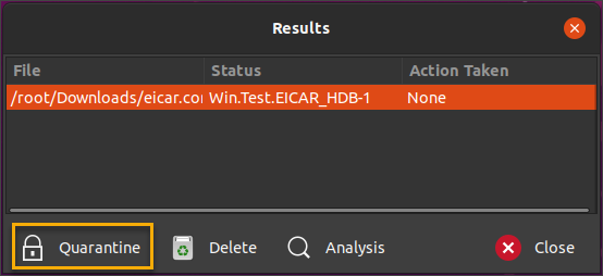 Quarantine the infected file