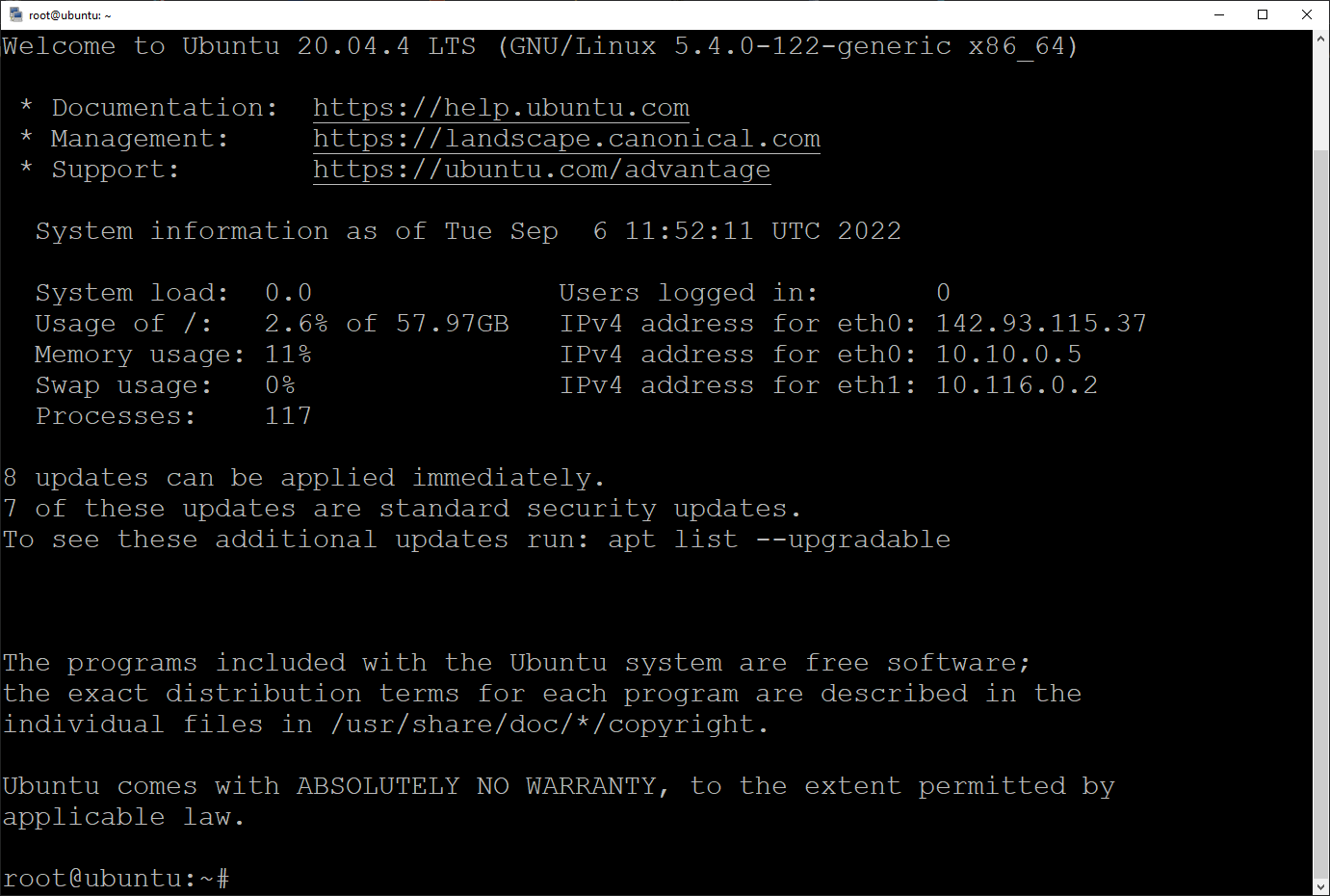 Verifying successful SSH to the server