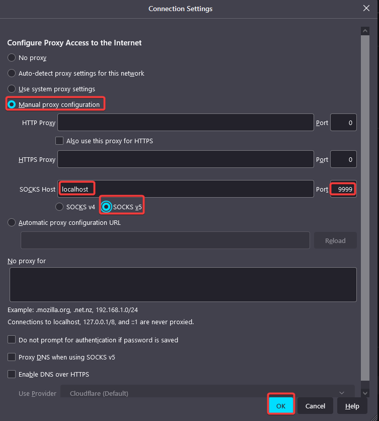 Setting up manual proxy configuration