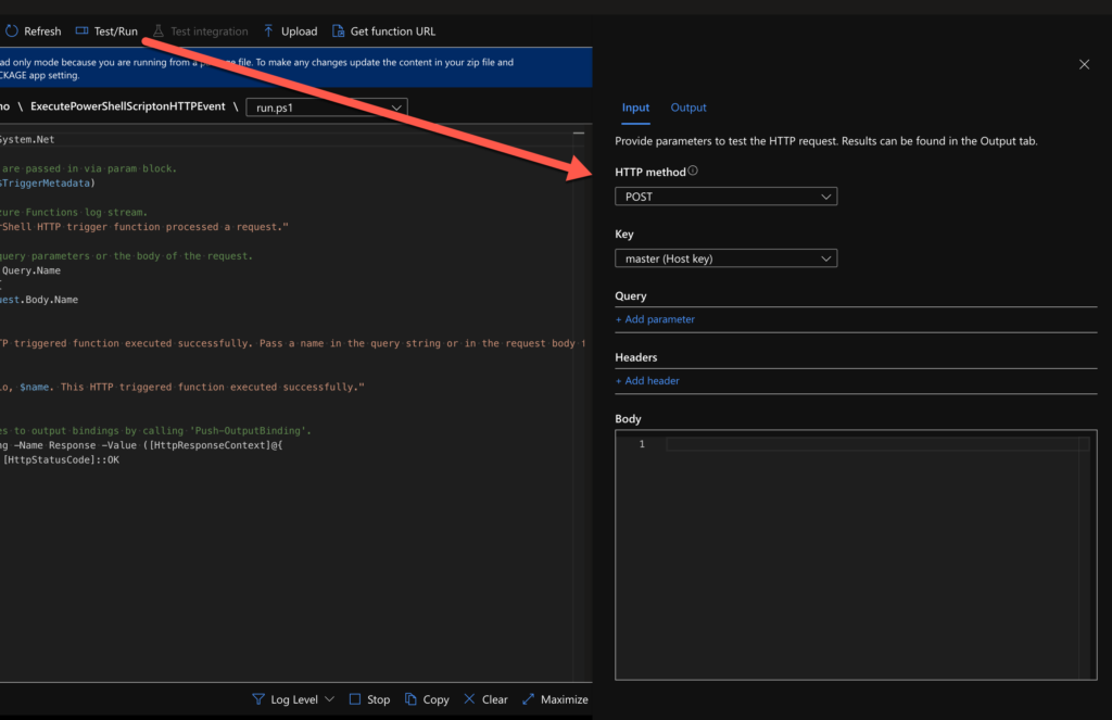 azure function http trigger powershell example