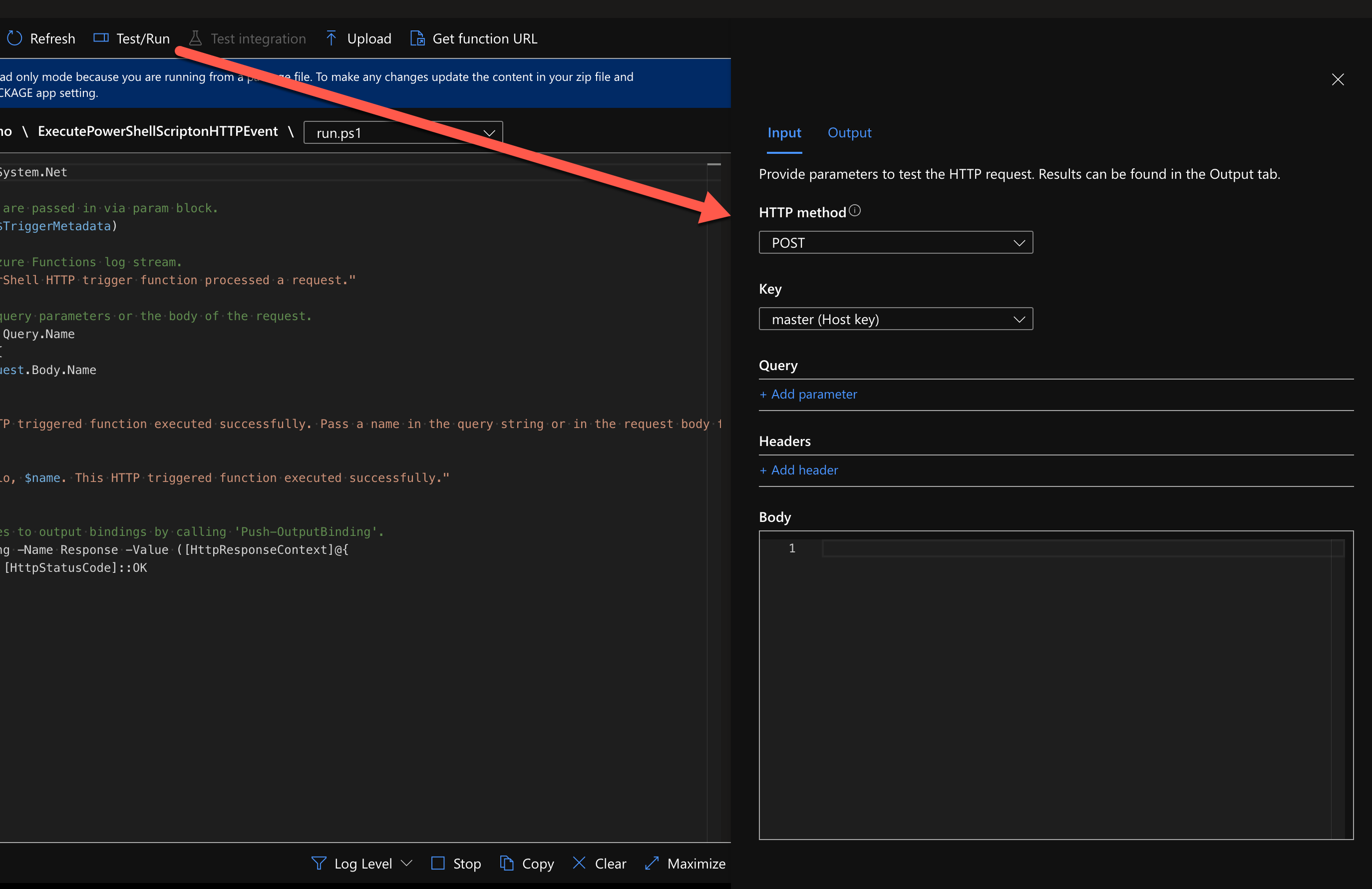 azure function http trigger query parameters powershell