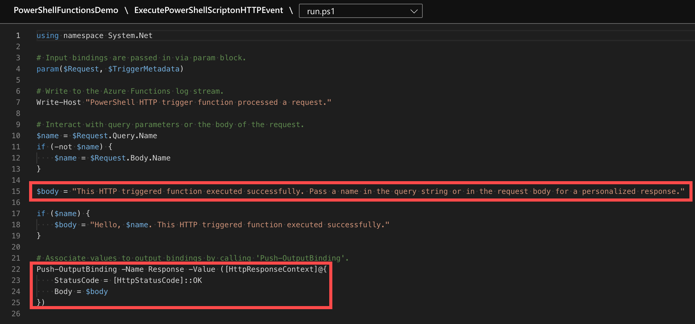 Output bindings with Push-OutputBinding