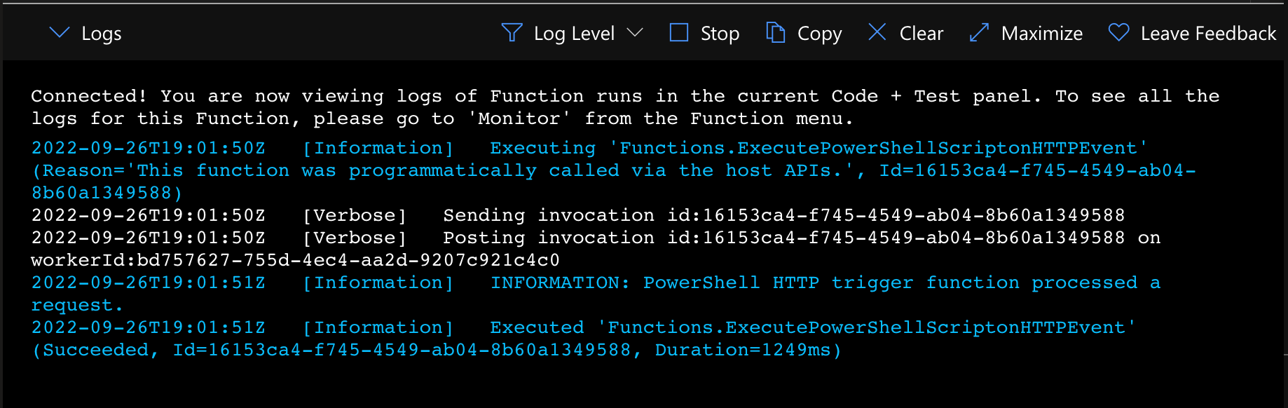 Monitoring Azure Function logs