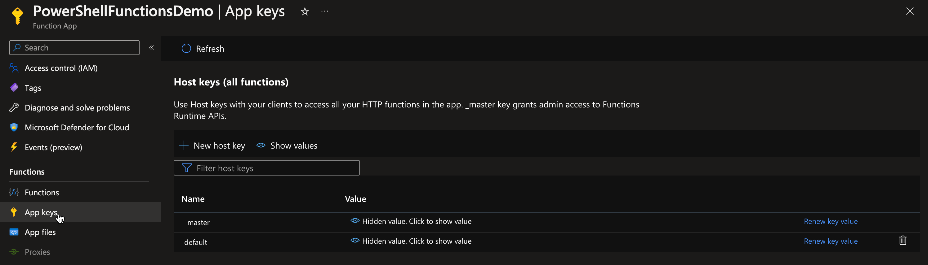 Azure Function App keys