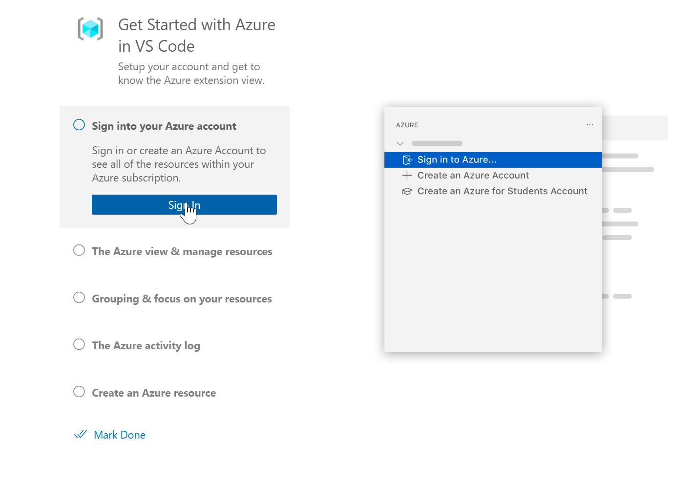 Signing into Azure with VS Code