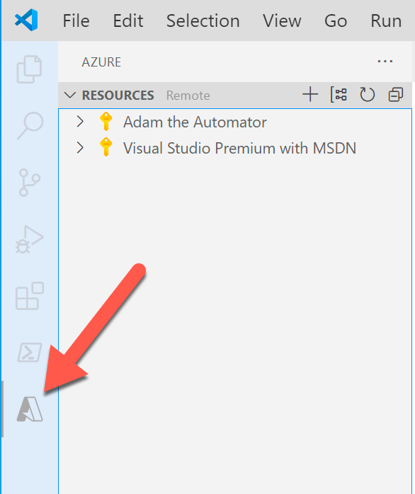 The Azure Explorer icon in VS Code