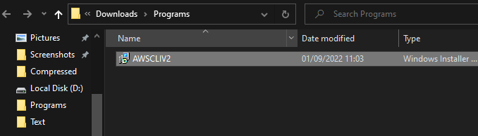 Launching the AWS CLI’s MSI installer