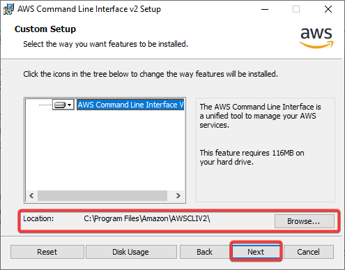 Selecting the AWS CLI’s install location