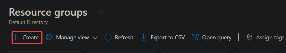 Click Create to create a new resource group. 