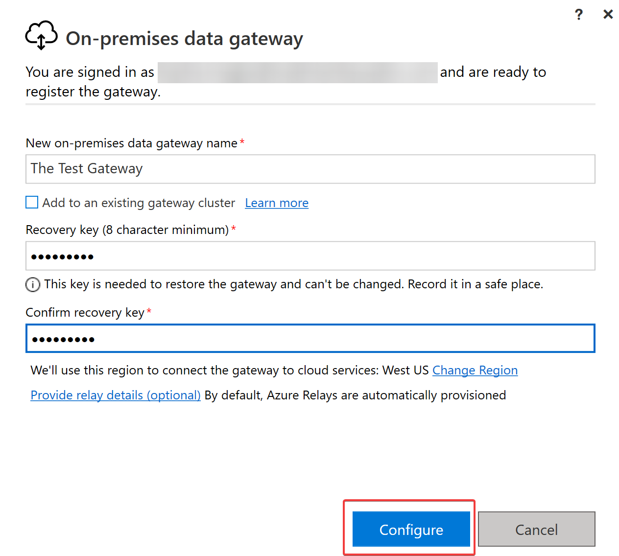 Configuring the new on-premises data gateway