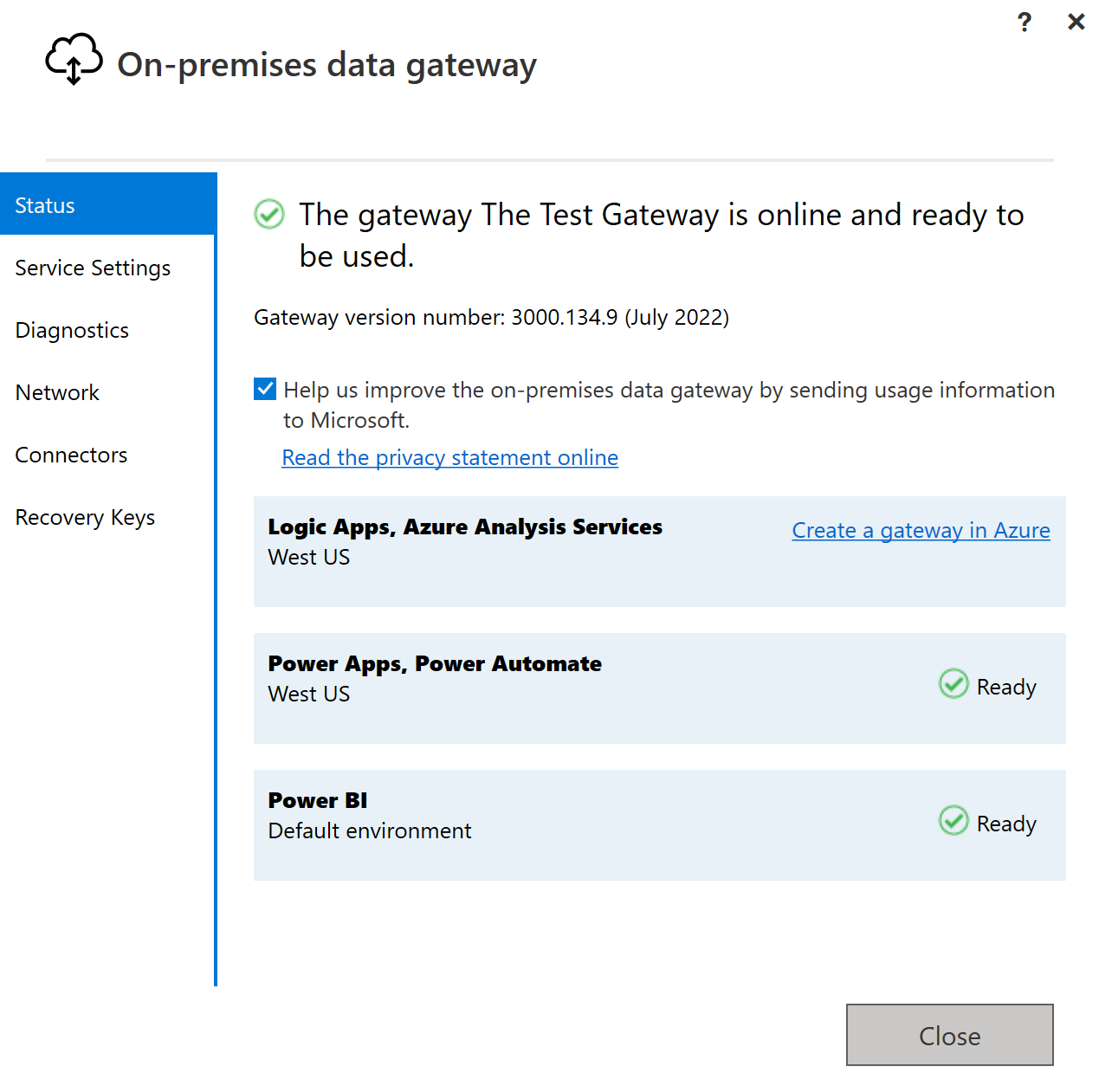 Confirming the gateway configuration is successful