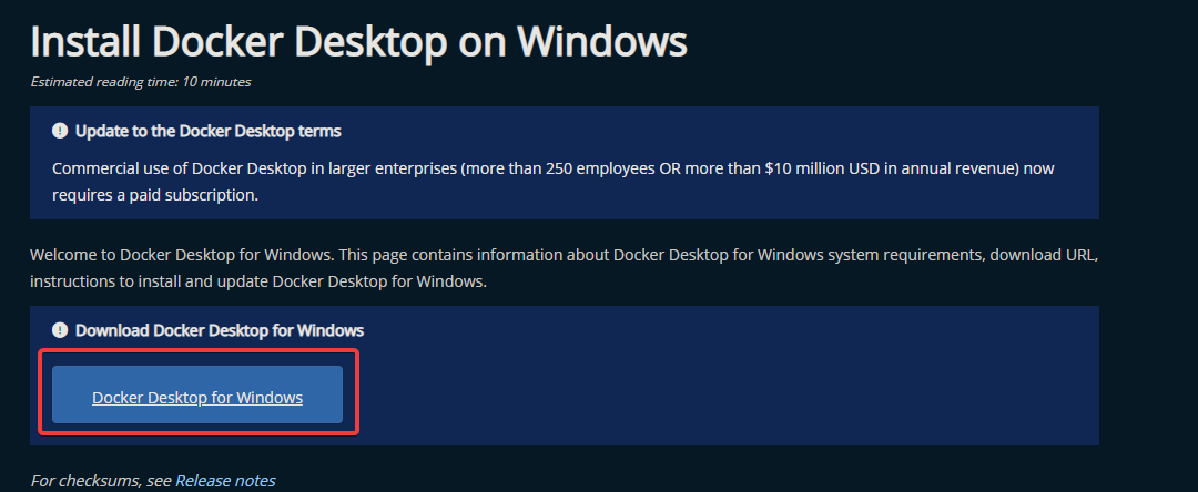 Downloading the Docker Desktop installer