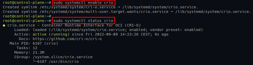 Enabling and checking CRI-O service status