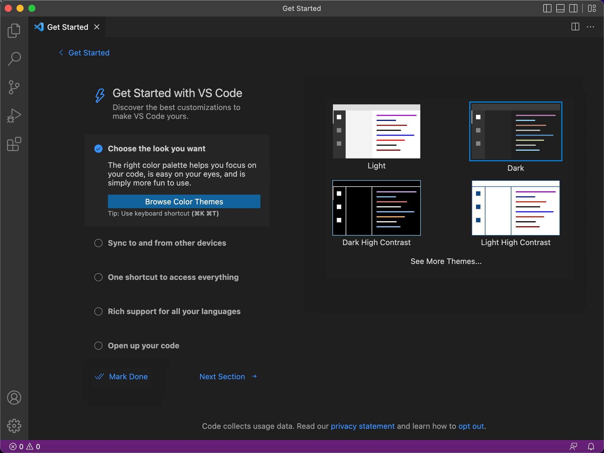 Viewing VS Code’s main window.