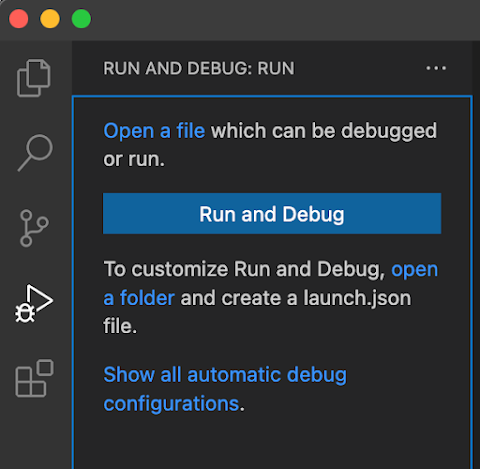 Viewing the Run and Debug section